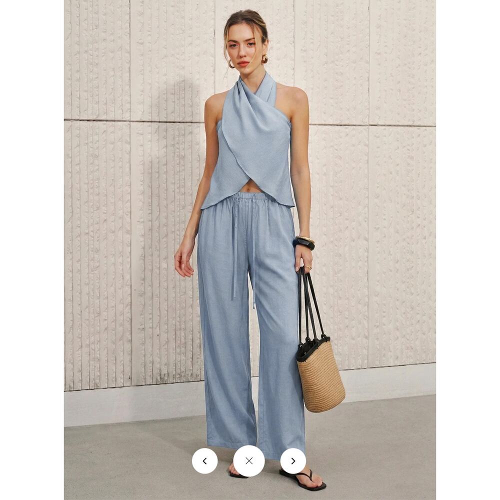 - NWT Commense Halter Neck Top & Wide Leg Pants Set Sz M